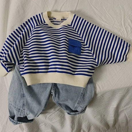 【size80-120】ボーダー長袖トレーナー