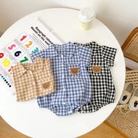 【size 66-90】ベビー チェック くま ベア 半袖 シャツ ロンパース