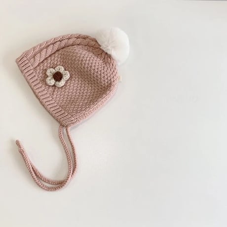 【5color】かぎ針編み フラワー モチーフ ボンネット ニット帽