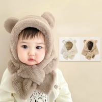 【4color】もこもこ くまさん 耳付き フードキャップ