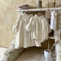【size66-120】長袖フリル  ホワイト ワンピース and ロンパース