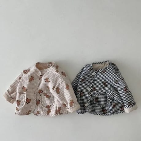 【size73-130】チェック ベア 襟なし アウター