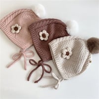 【5color】かぎ針編み フラワー モチーフ ボンネット ニット帽