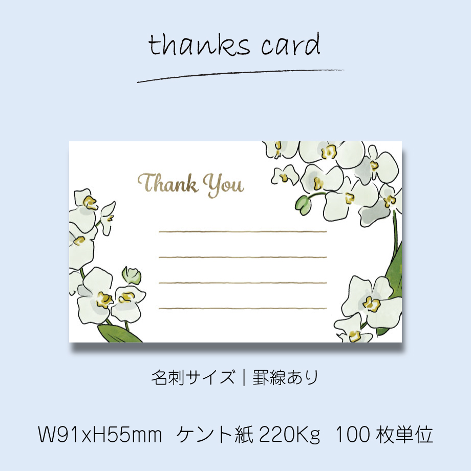 サンキューカード（100枚単位）｜胡蝶蘭｜名刺サイズ｜罫線あり・なし