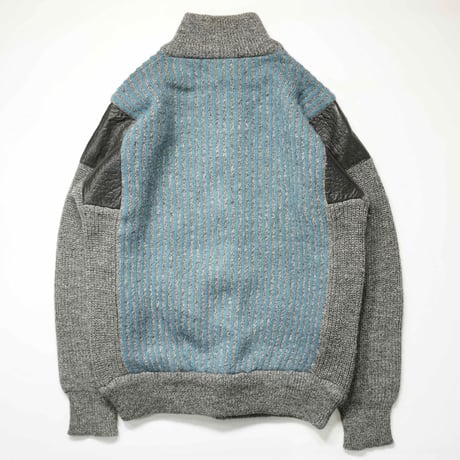 80s- Leather switched knit blouson / Made in Italy