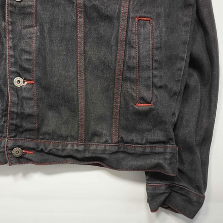00s Red Stitch Black Denim Jacket