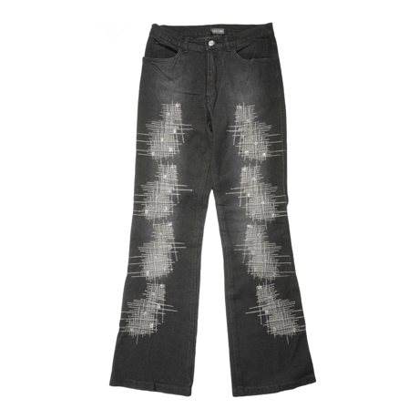 00s Euro Stitch & Rhinestone design Flair denim pants