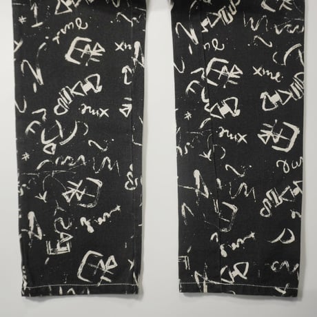 90s Painted design black denim pants