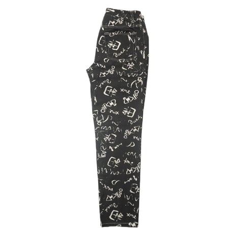90s Painted design black denim pants