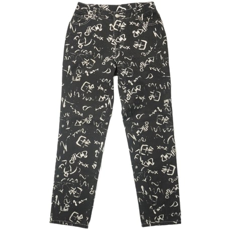 90s Painted design black denim pants