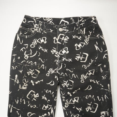 90s Painted design black denim pants