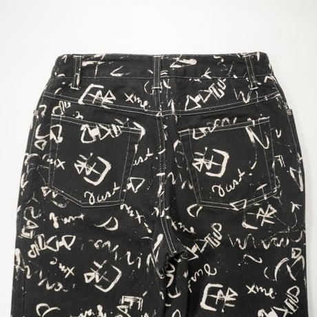 90s Painted design black denim pants