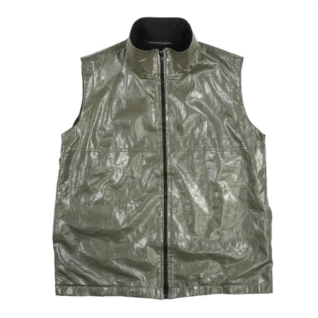 90s Waxed Linen Shiny Zip up Vest