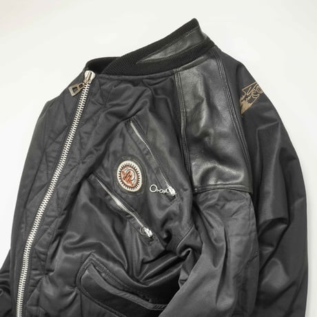 90s- Euro Nylon × Leather Bomber Jacket