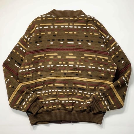 80s- Leather & 3D Knit Cardigan