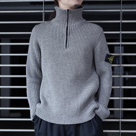 "Stone Island" 2003A/W Ribbed Wool High-Neck Half-Zip Knit Sweater