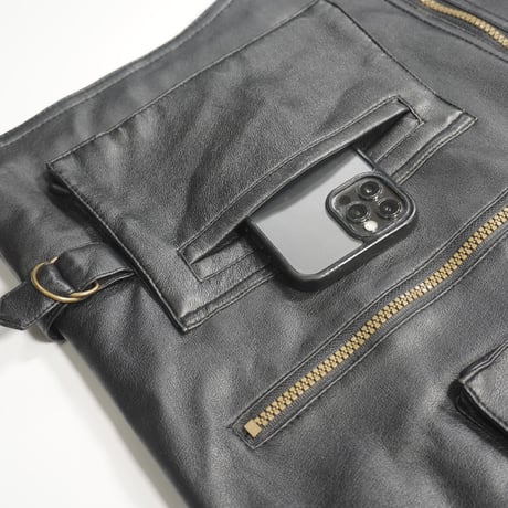 90s Multi pockets PVC Leather Vest