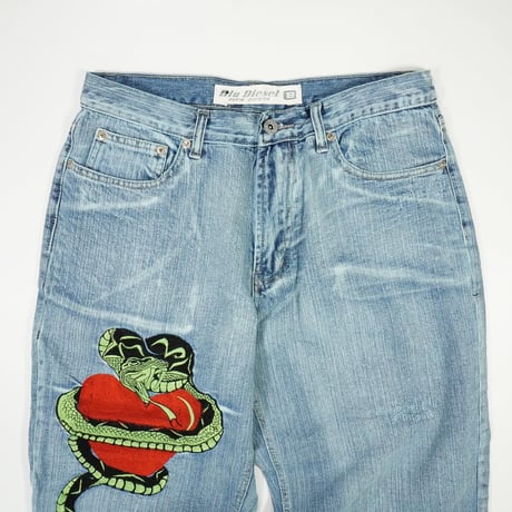 00s- Snake design Straight Denim Pants