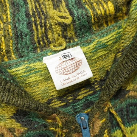 90s- Peru Alpaca wool Zip-up knit hoodie