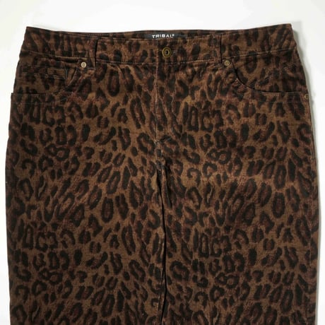 00s- Leopard Pattern Velor Semi-flare Pants