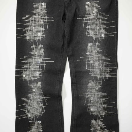 00s Euro Stitch & Rhinestone design Flair denim pants