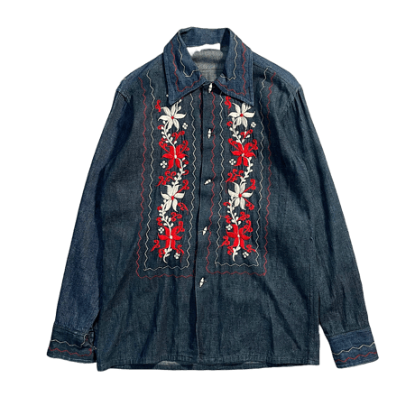 70s Flower Embroidery Mexican Shirt