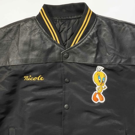90s- Nylon & Leather Versity Jacket