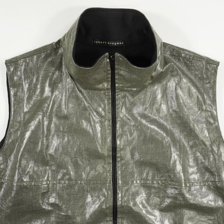 90s Waxed Linen Shiny Zip up Vest