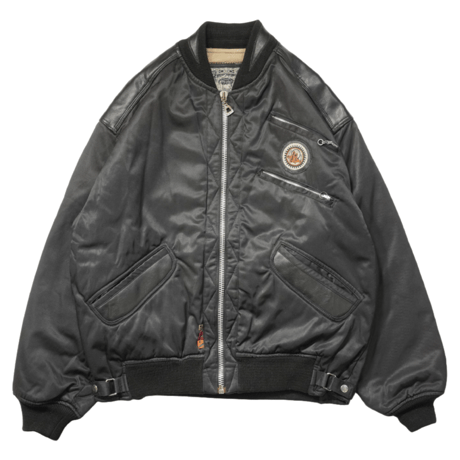 90s- Euro Nylon × Leather Bomber Jacket
