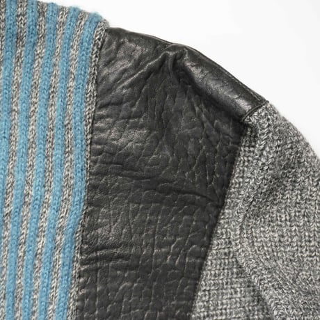 80s- Leather switched knit blouson / Made in Italy