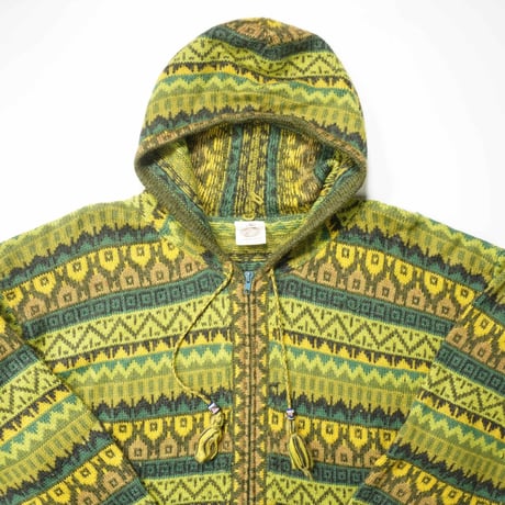 90s- Peru Alpaca wool Zip-up knit hoodie