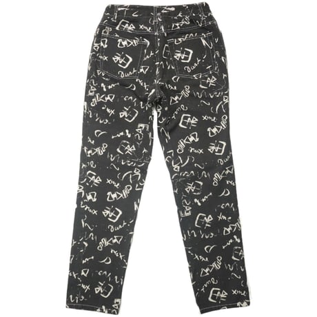 90s Painted design black denim pants