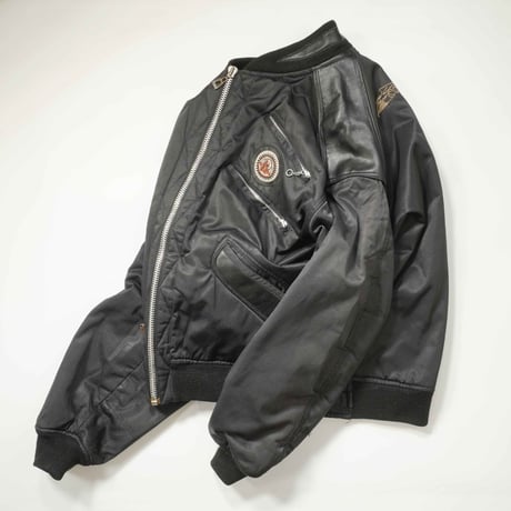 90s- Euro Nylon × Leather Bomber Jacket