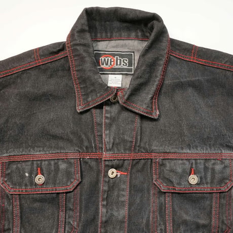 00s Red Stitch Black Denim Jacket