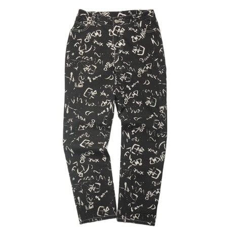 90s Painted design black denim pants
