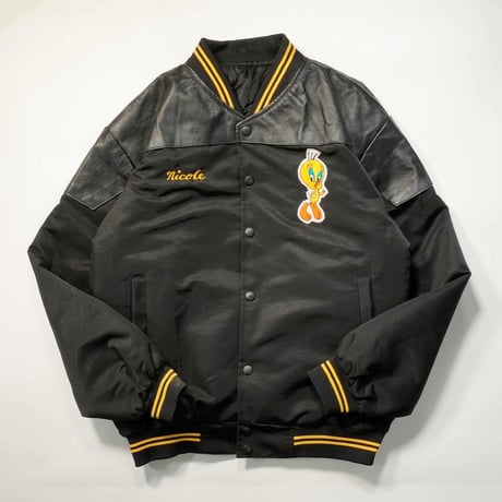 90s- Nylon & Leather Versity Jacket