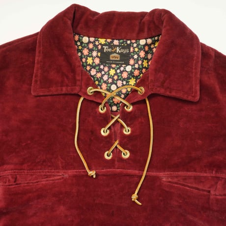 60s Lace up Velour Skipper Pullover