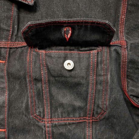 00s Red Stitch Black Denim Jacket
