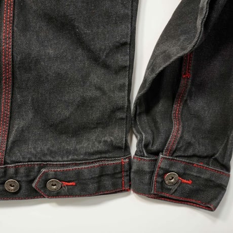 00s Red Stitch Black Denim Jacket