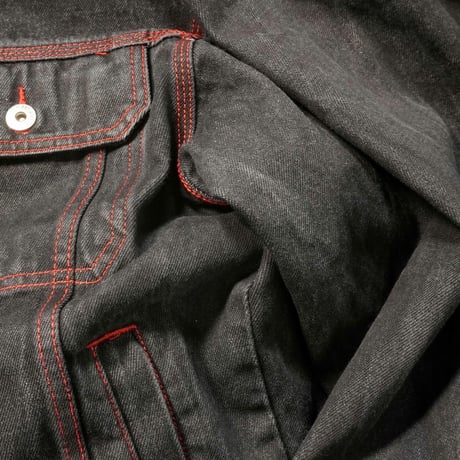 00s Red Stitch Black Denim Jacket