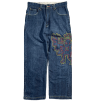 00s Keith Haring風 Embroidery Baggy Denim