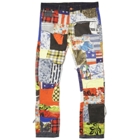 00s Patchwork design slim straight denim pants