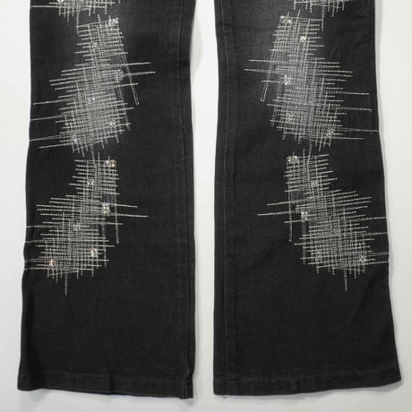 00s Euro Stitch & Rhinestone design Flair denim pants
