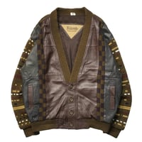 80s- Leather & 3D Knit Cardigan