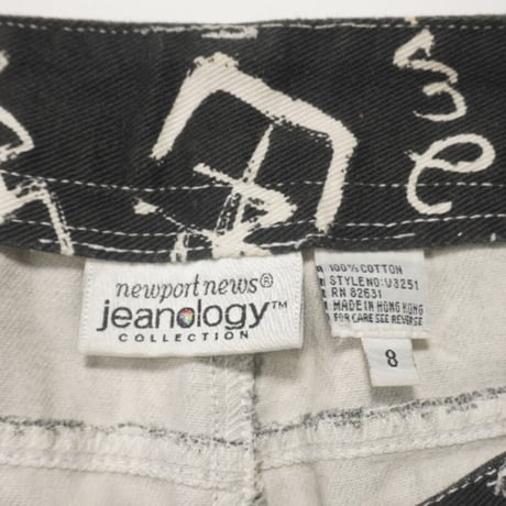 90s Painted design black denim pants