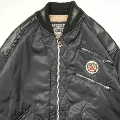 90s- Euro Nylon × Leather Bomber Jacket