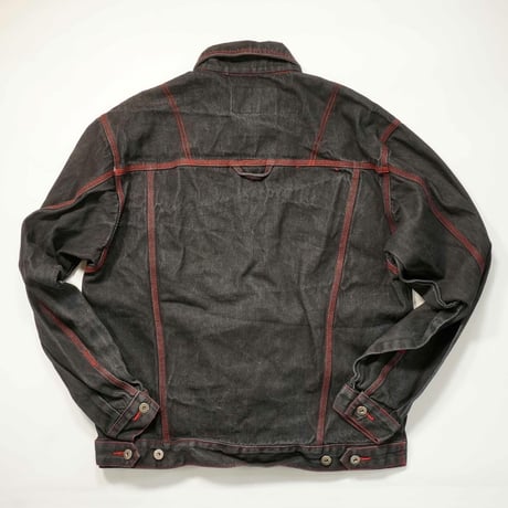 00s Red Stitch Black Denim Jacket