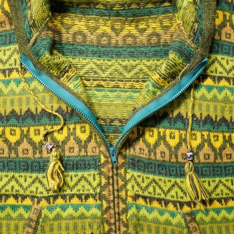 90s- Peru Alpaca wool Zip-up knit hoodie
