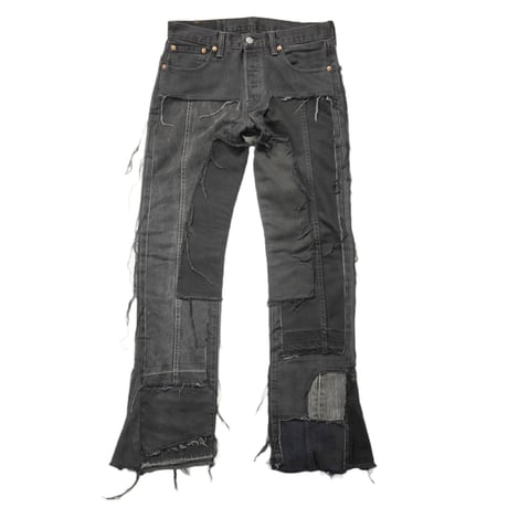 Remake black flair denim pants