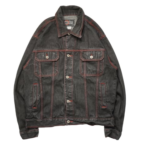00s Red Stitch Black Denim Jacket